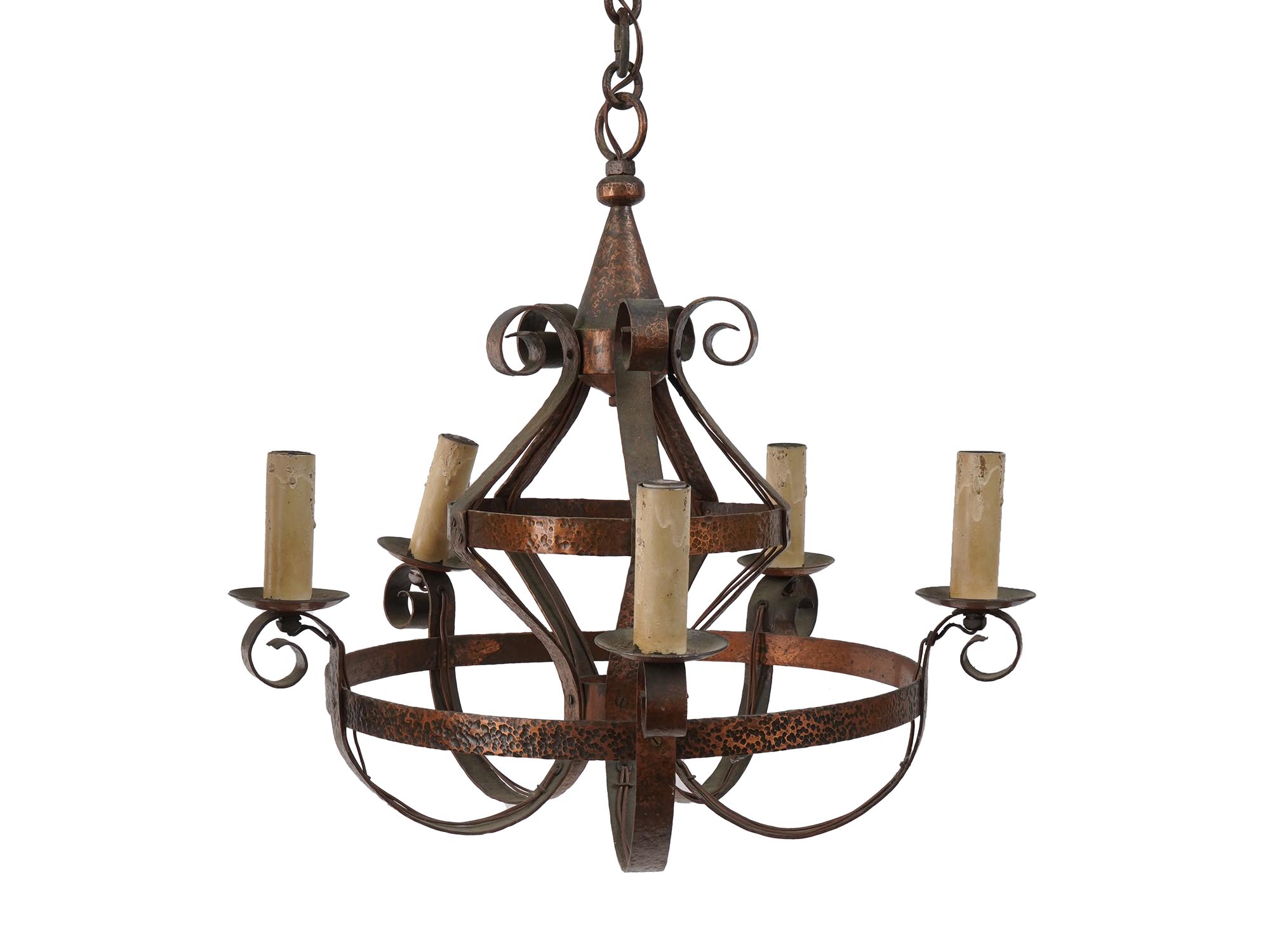 VINTAGE MEDIEVAL STYLE WROUGHT IRON CHANDELIER PIC-0